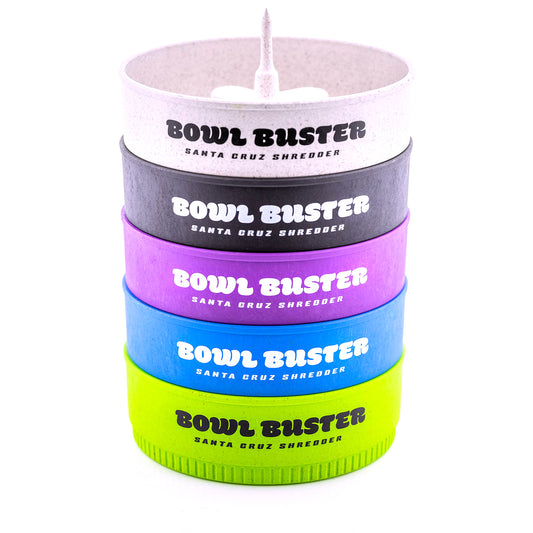 Different coloured bowl busters stacked on top of each other.
